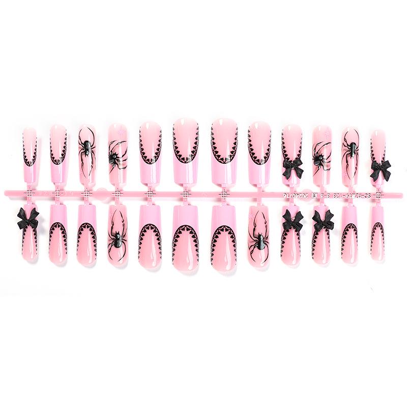 

Хэллоуин Черное Кружево Паук Накладные Ногти - Розовый Полупрозрачный Долговечный Французский Дизайн