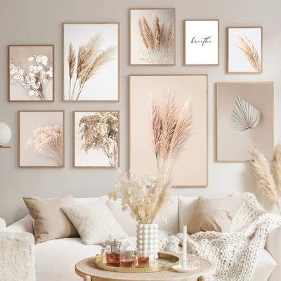 Beige Blomma Gräs Väggkonst Bilder Canvas Målning Böhmen Affischer Växttryck för Nordiskt Modernt Vardagsrum Heminredning