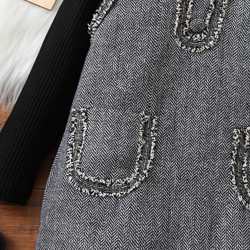 Conjunto de vestido sin mangas y top de manga larga con cuello con volantes para niñas para otoño invierno Nuevo