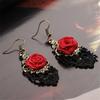 1 Pair Women Fashion Lace Red Rose Hollow Dangle Hook Earrings Jewelry Gift