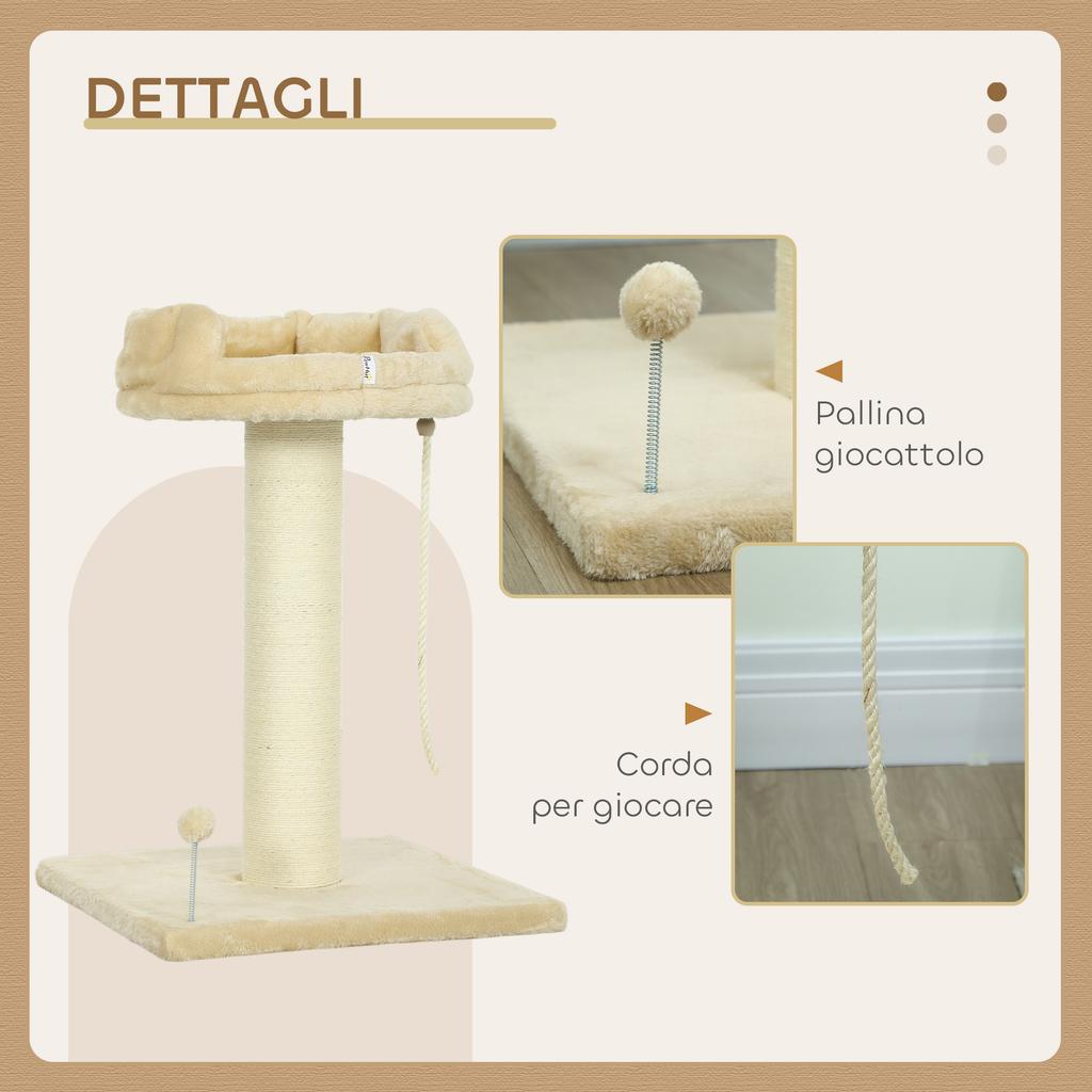 Cat Tree with Plush Ball and Sisal Pole, 55x55x83cm Beige