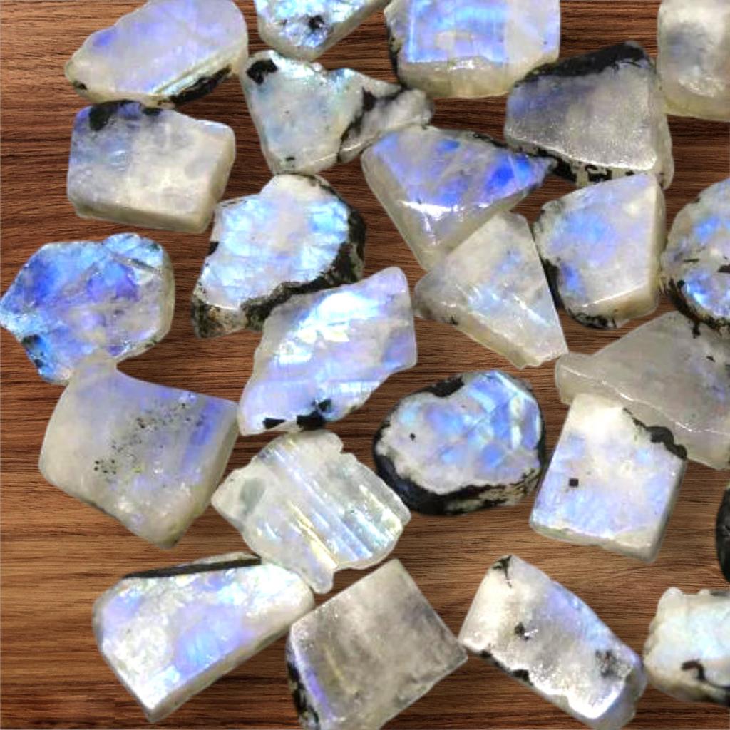 Blue Flashy Natural Black Dot Rainbow Moonstone Rough, Gemstone Raw, Rough Minerals Stone, Moonstone Raw, All Size Rough For Jewelry Making.