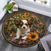 Puppy In Sunflowers Round Area Rug,Carpet Rug for Living Room Bedroom Sofa Playroom Decor,Non-slip Floor Mat