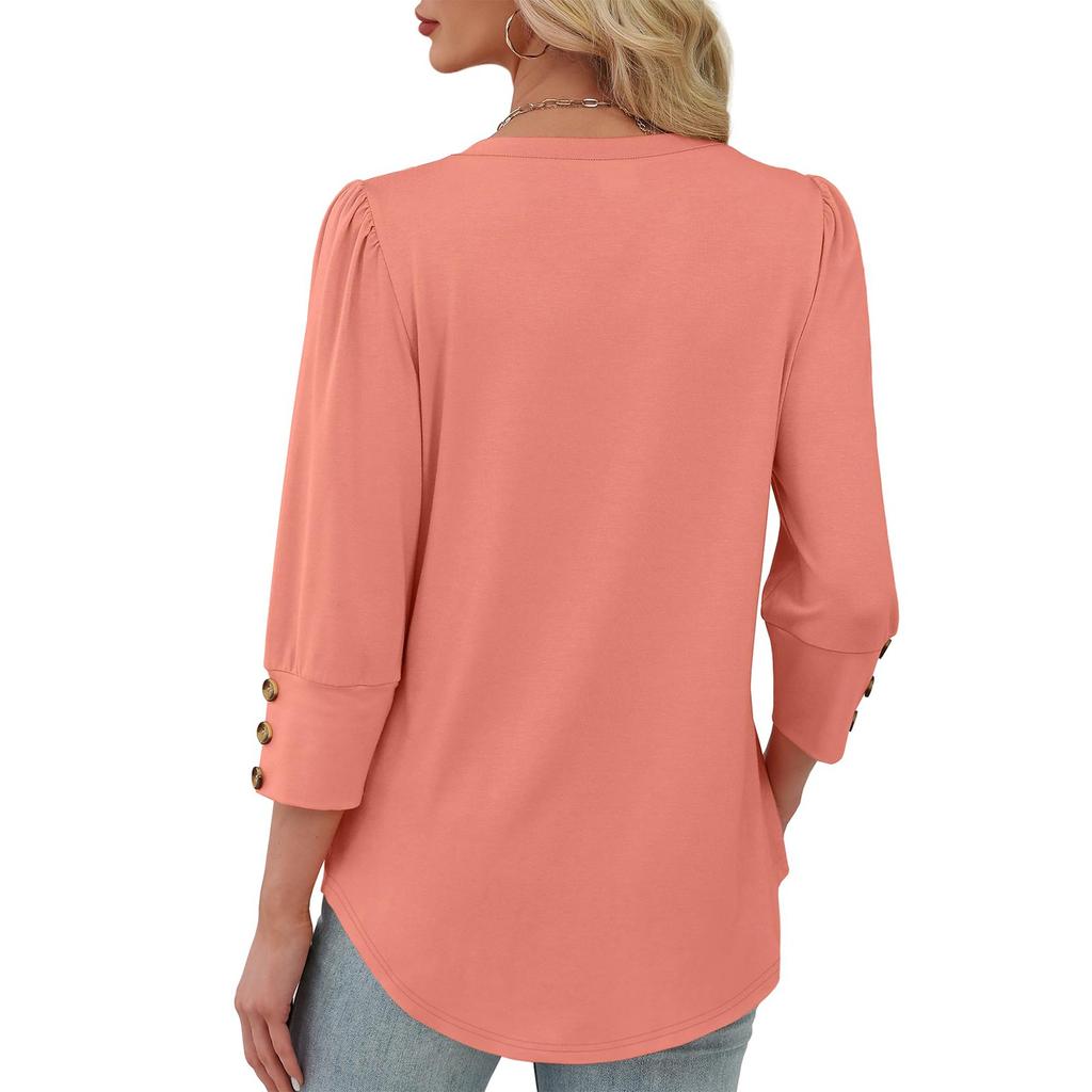 Women's Fashion Casual Solid Color V-neck  T-shirt Top