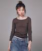 YOUHEE Basic U-Neck Quarter Sleeve Brown