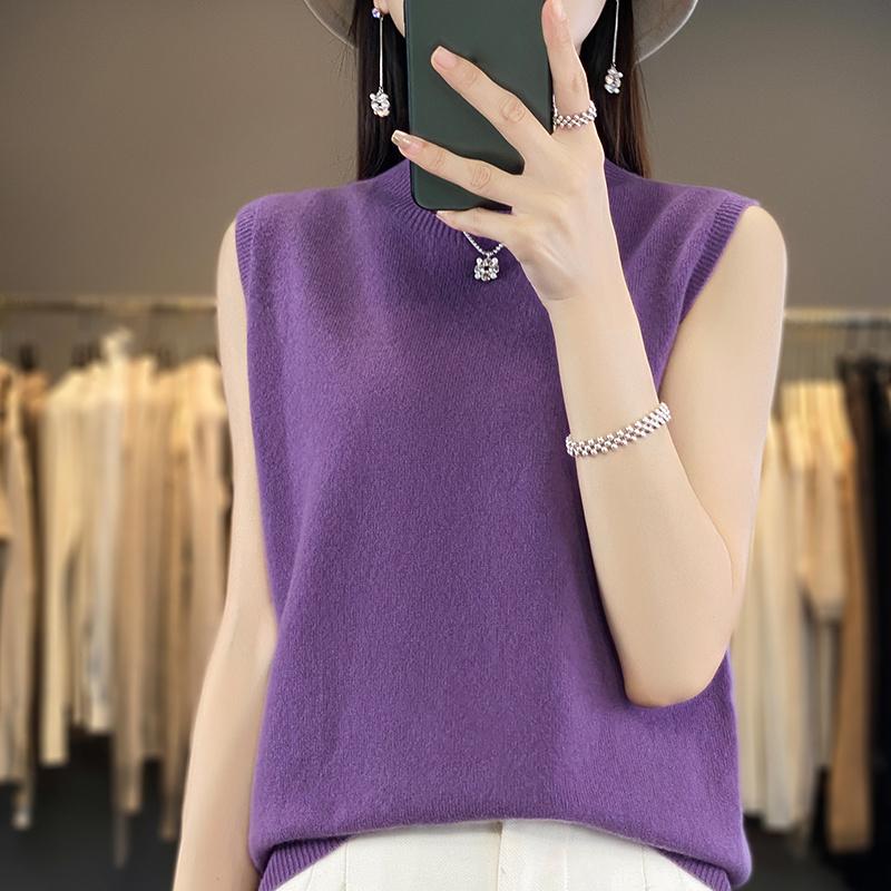 Women Tank 100% Wool Sleeveless MODERN NEW SAGA Spring Autumn T-shirt Turtleneck Knit Wool Top Soft Basic Vest Female