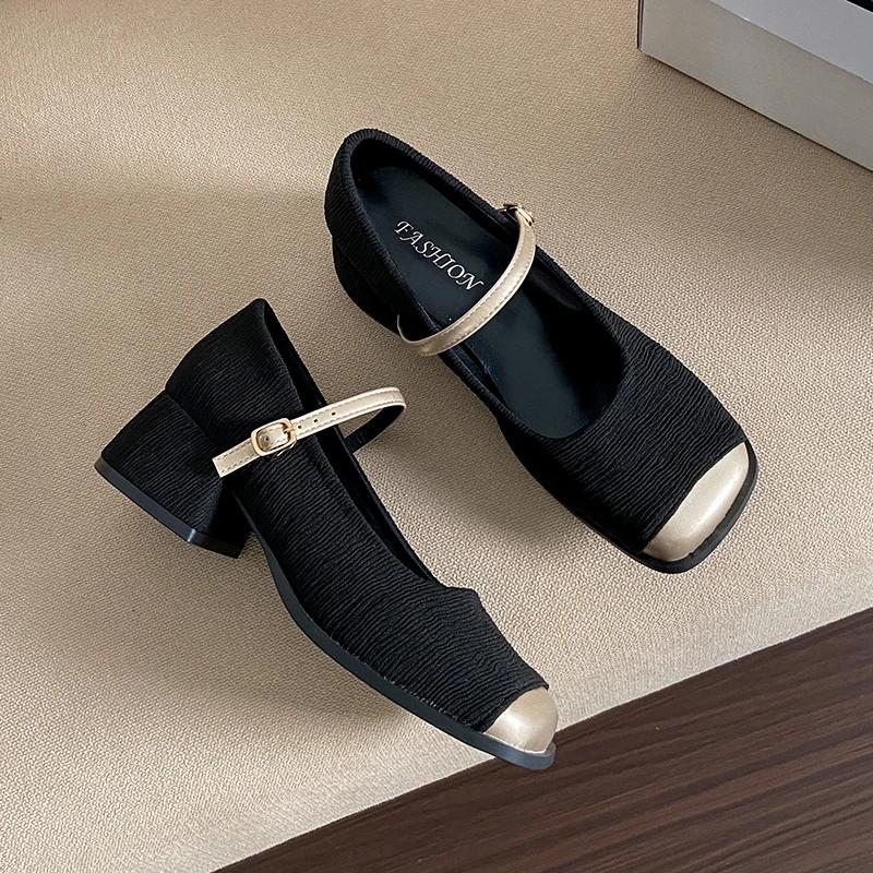 Neue Mary Jane Schuhe mit hohen Absätzen für Damen, eckige Zehenpartie, Sommer, dicker Absatz, elegant, flach, Riemchen mit Schnalle, Damen-Einzelschuhe