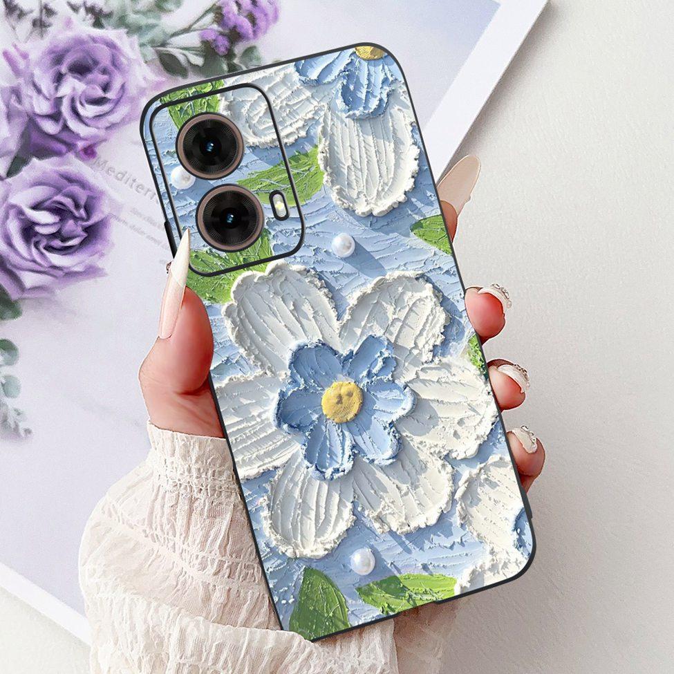 For Motorola Moto G85 Case Silicone Cute Cat Fashion Flowers Painted Back Cover For Motorola G85 Moto G85 Phone Case XT2427-3