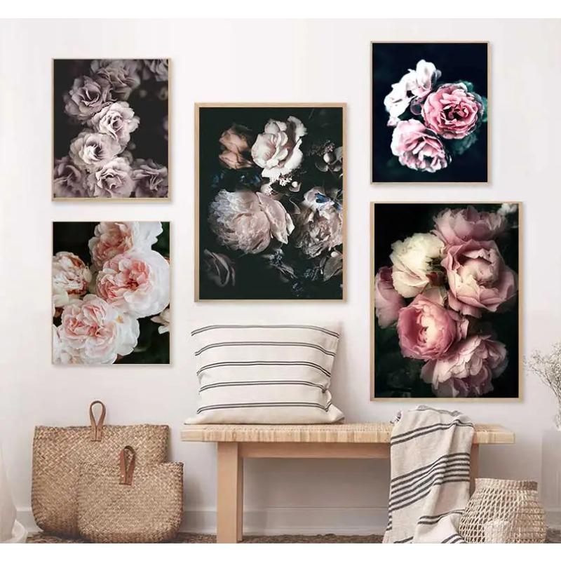 Skandinavisches rosa weißes Blumen-Blatt-Pflanzen-Poster, nordischer botanischer Druck, Leinwand-Malerei, Wandkunst, Dekoration, Bild, Heimdekoration