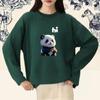Custom Panda Pattern Heavyweight Long Sleeve Crew Neck Sweatshirt for Milk Tea Shop Workwear