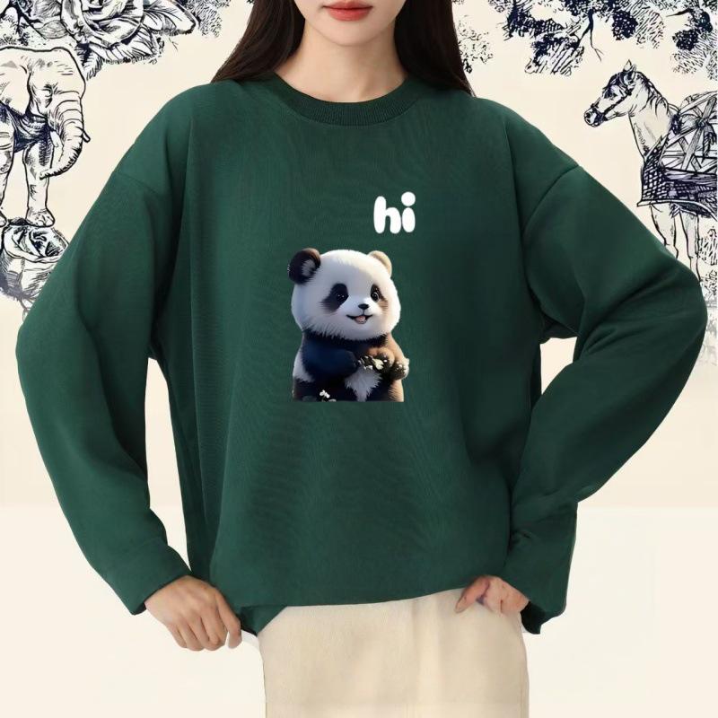 Custom Panda Pattern Heavyweight Long Sleeve Crew Neck Sweatshirt for Milk Tea Shop Workwear
