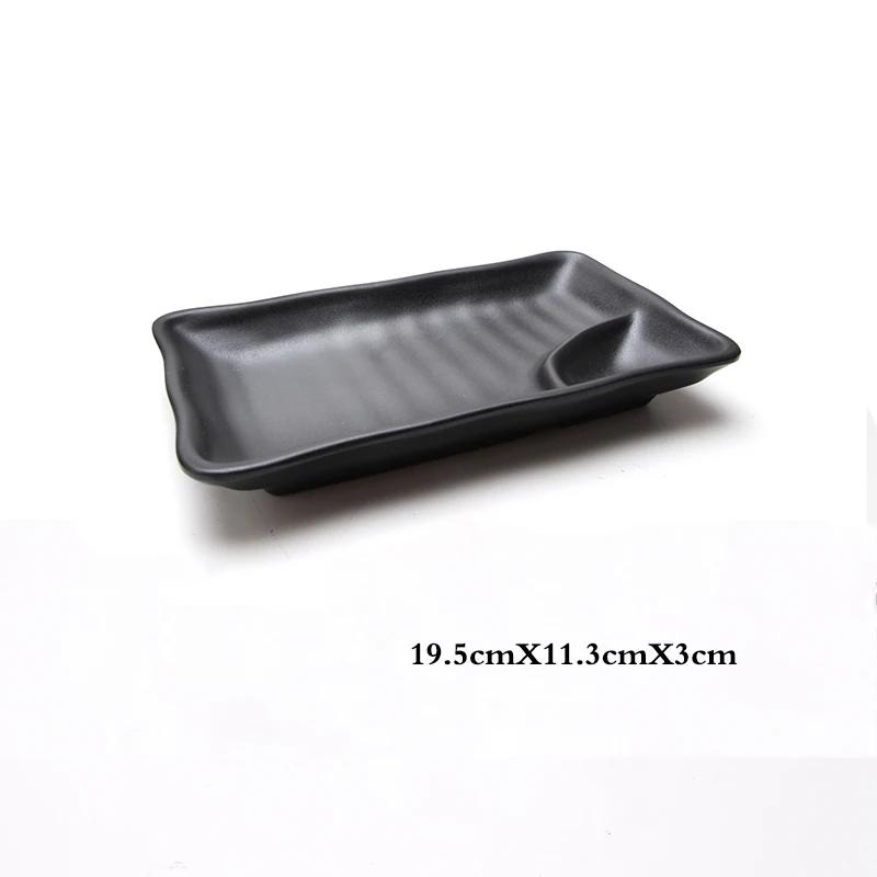 1Pcs Black Melamine Food Grade Plastic Soy Sauce  Pot Bar Tableware Seasoning Sauce Chili Double Grid Sauce Dish Snack Plate