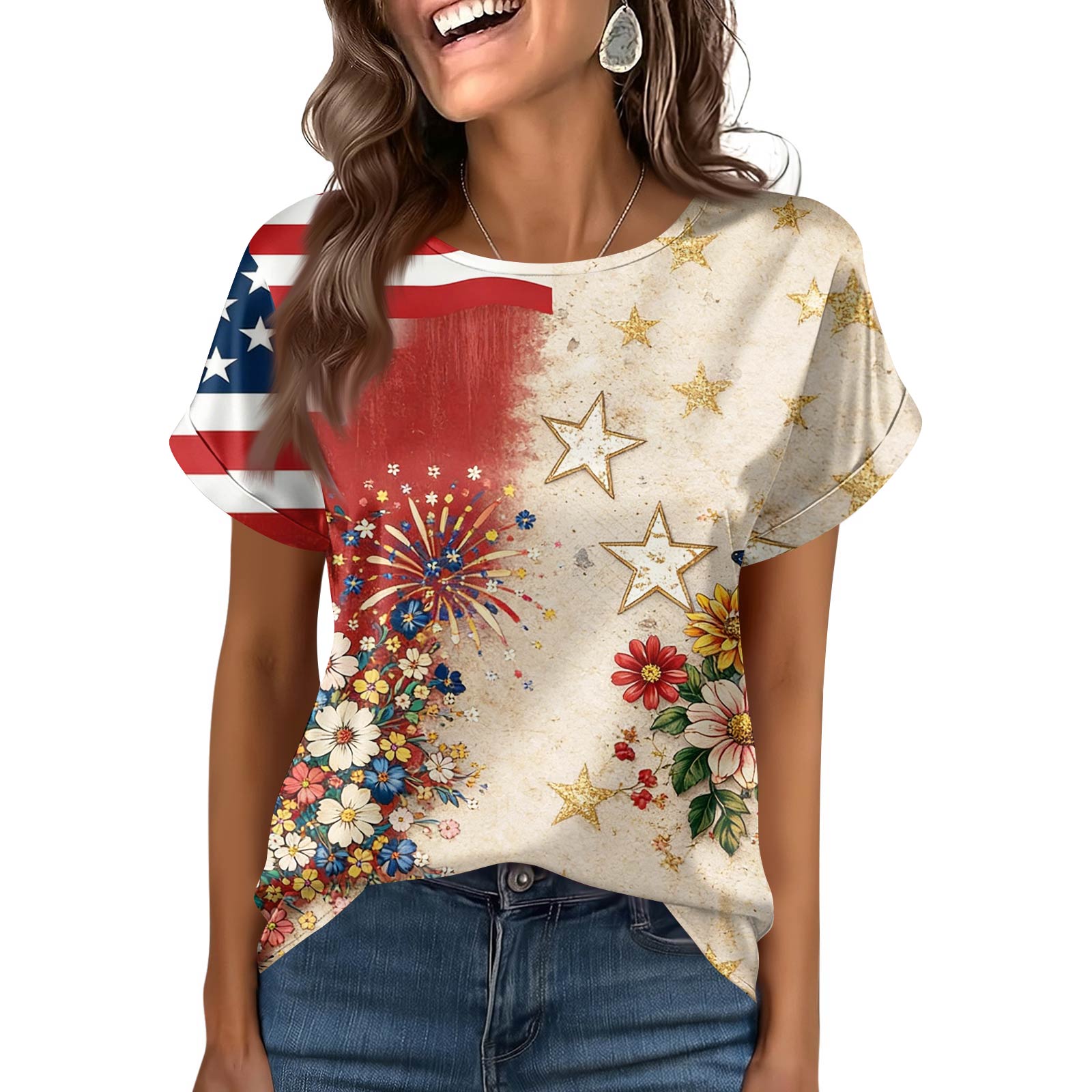 

Женская модная повседневная винтажная топ с принтом S бежевый