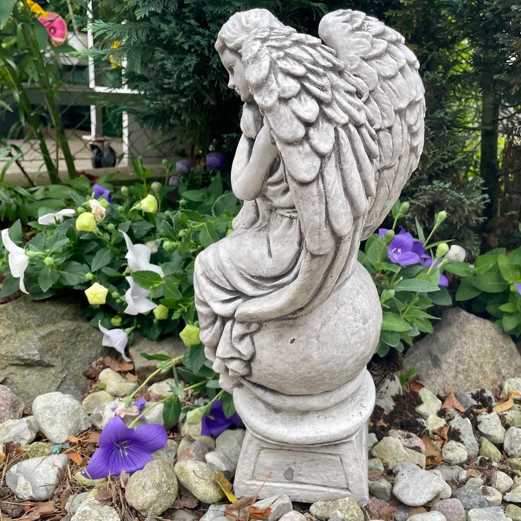 Concrete Garden Sculpture Angel Figure Gray Angel On a Sphere
