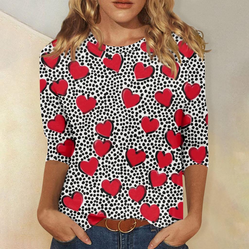Women's Fashion Casual Round Neck 3/4 Sleeve Loose Printed T-Shirt Ladies Top