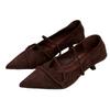 Sheepskin Version~ French Retro Pointed High Heels Women's Fashion Temperament Suede with Skirt Thin Heel Light Mouth Single Shoes