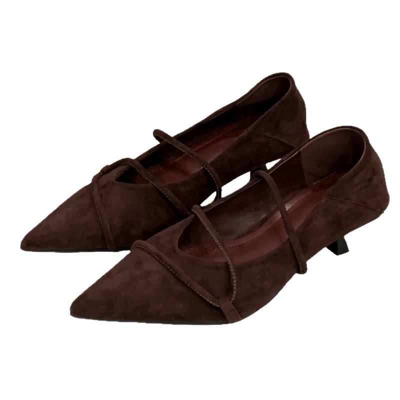 Sheepskin Version~ French Retro Pointed High Heels Women's Fashion Temperament Suede with Skirt Thin Heel Light Mouth Single Shoes