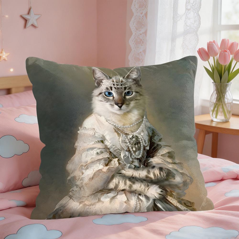 Renaissance Royal Cat Cushion Cover Square Short Plush Pillow Case Living Room Sofa Home Decor Funda X