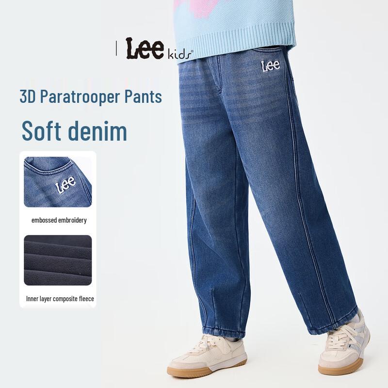 LeeKids Kids Thickened Fleece-Lined Vintage Cargo Jeans 160