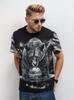 Men's 3D Black & White Grizzly Bear Print T-Shirt, Mountain Lake Scene Short Sleeve Casual Top