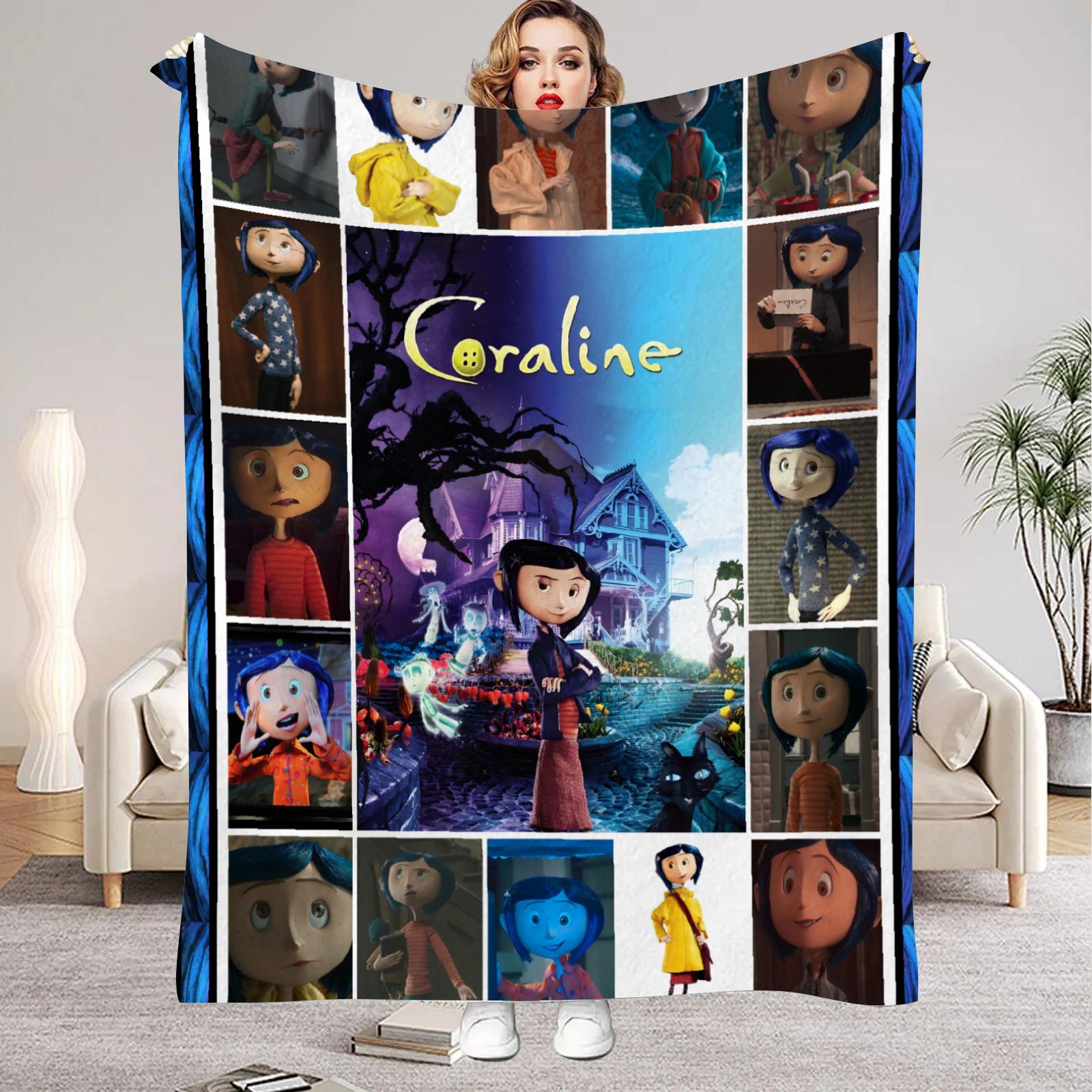 

1pc Coraline 3D Printed Flannel Blanket Warm Comfortable Blanket for Home Living Room Decoration Birthday Gift for Kid Girl Fans 100x150cm