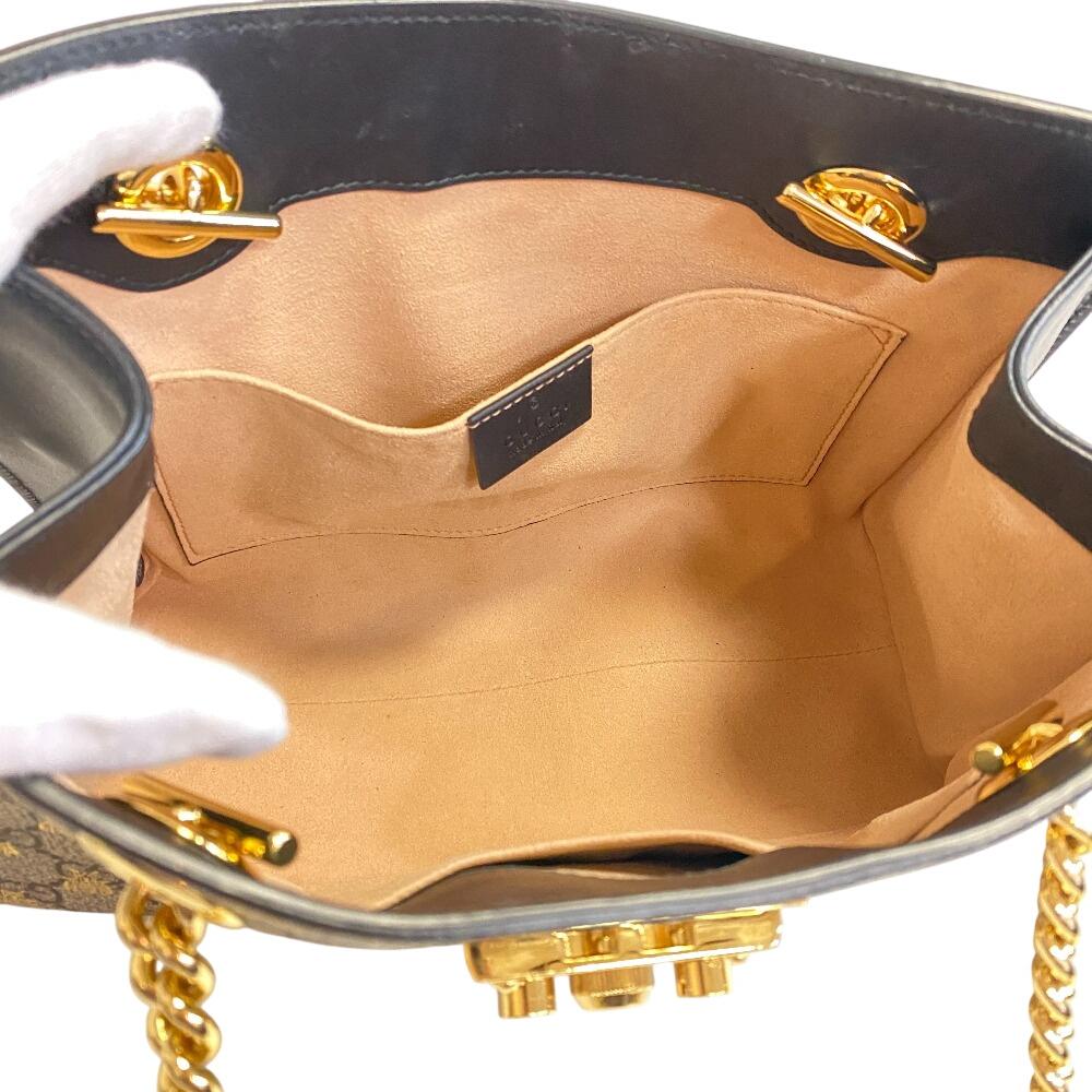 GUCCI 498156 Small Chain GG Supreme Be leather Padlock Shoulder Bag beige leather Women Used