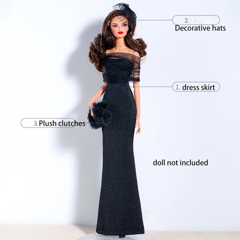 Supermodel New Doll Clothes Set Elegant Black Dress Series Dress Up Doll Party Dresses Accessories For 30Cm 1/6 Bjd Fr Doll Toys