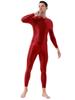 Mens Shiny High Neck Long Sleeve Double Ended Zipper Leotard Bodysuit