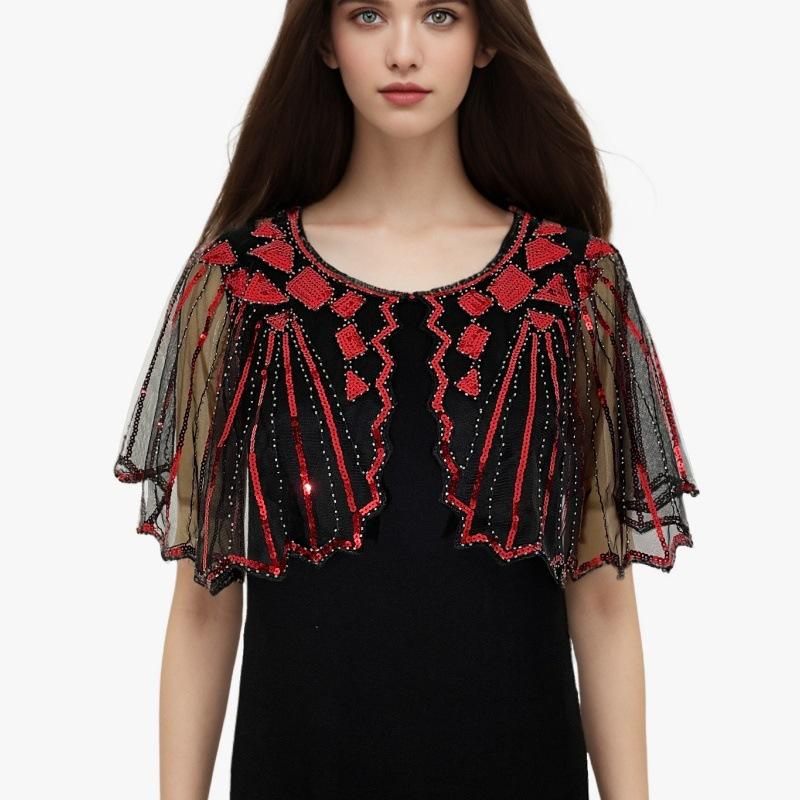 Vintage paljettkappa aftonklänning: Stickad kofta sjal för kvinnor