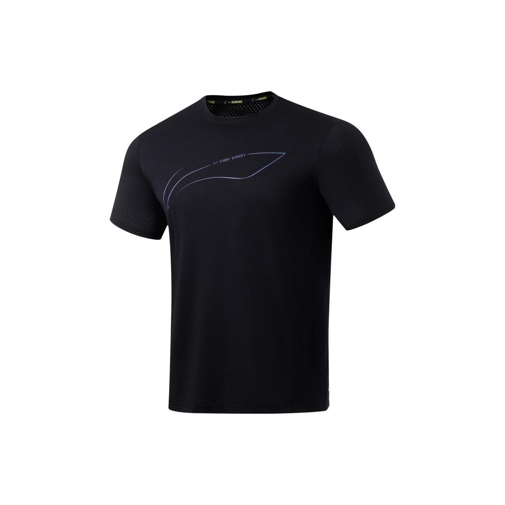 Li-Ning Running Series Logo Print Crew Neck Short Sleeve T-Shirt Men Tops Black ATST073-1