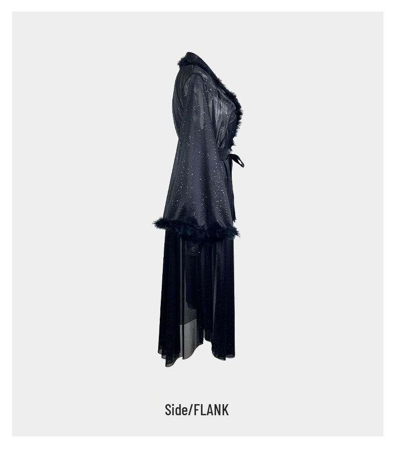 Fiyun Women's Silver Silk Pajamas & Bathrobe Set - Light Luxury, Long Sleeve, Fuzzy Cool Feel Homewear