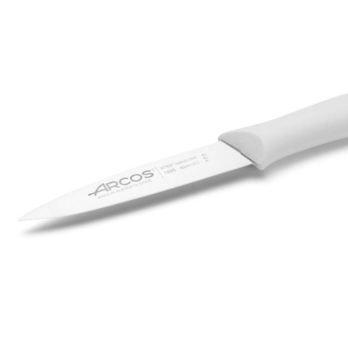 Couteau Mondador Arcos Nova 188524 Acier Inoxydable Nitrum Et Mango Polypropylène, Lame Blanche De 8,5 Cm Avec Couvercle De Lame Et