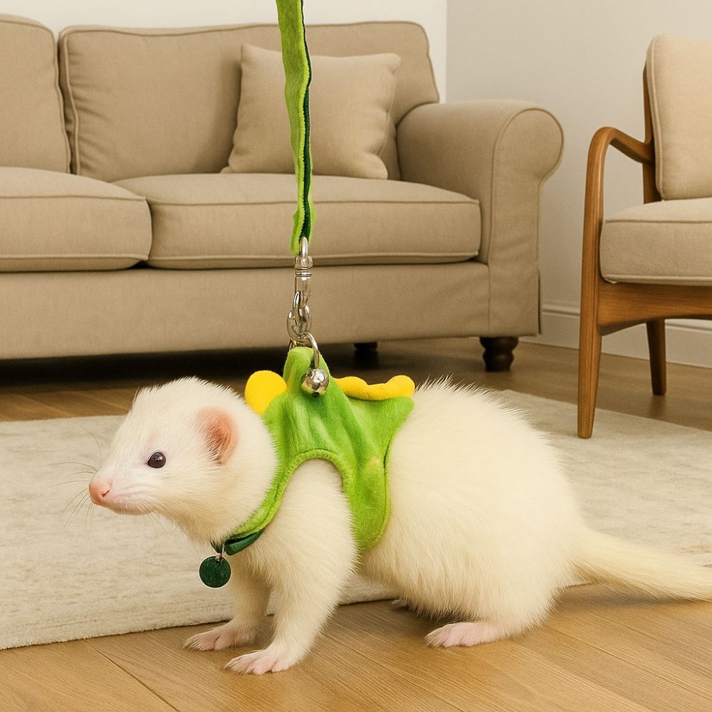 Cartoon Ferret Vest Harness Dragon Design Adjustable Hamster Chest Strap with Bell Flannel Pet Harness Leash