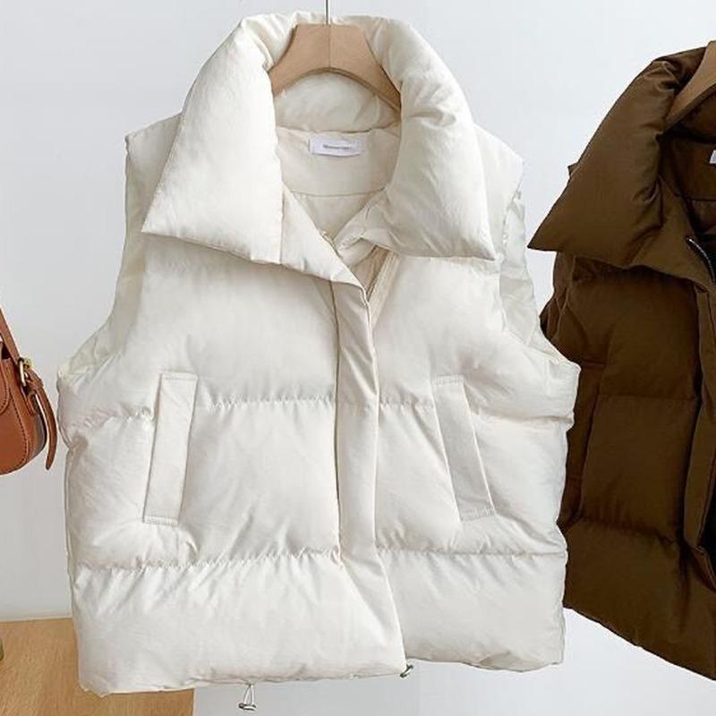 Women Solid Color Loose Stand Collar Sleeveless Vest Casual Autumn Winter Outerwear