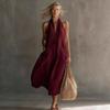 European Style Women Clothing Casual Fashion Vintage Vacation V-Neck Spaghetti Strap Maxi Dress
