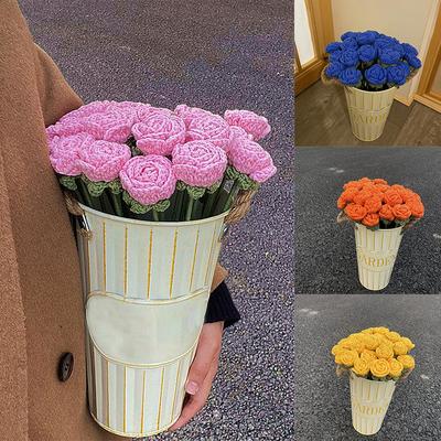 Party Decoration Fake Flowers Knitted Flower Rose Flower Hand Knitting Crochet Woven Flower