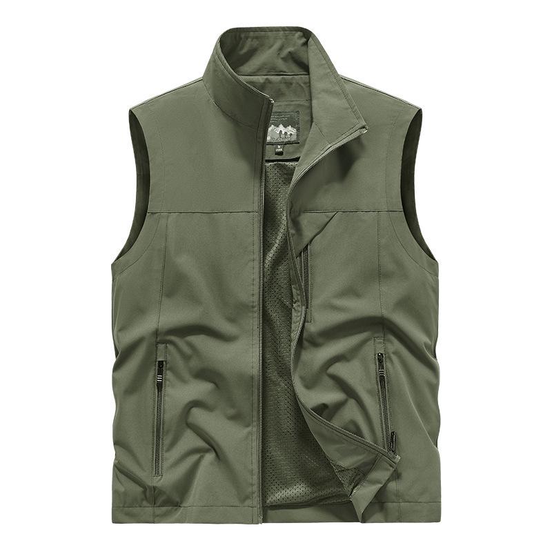 Men's Casual Outdoor Stand Collar Fishing Vest - Large Size, Spring/Autumn, Logo Print
