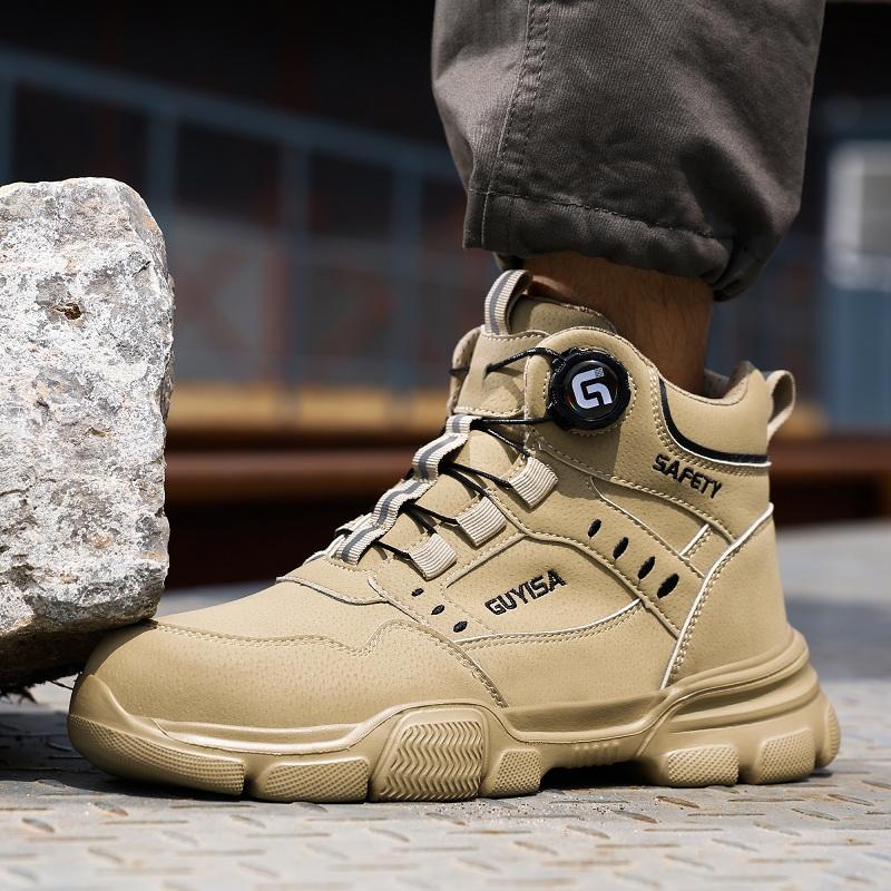 Nové pánské boty s otočnými knoflíky, odolné proti rozbití a propíchnutí, bezpečnostní obuv pro muže, pracovní boty s ocelovou špičkou, bezpečnostní nezničitelné boty