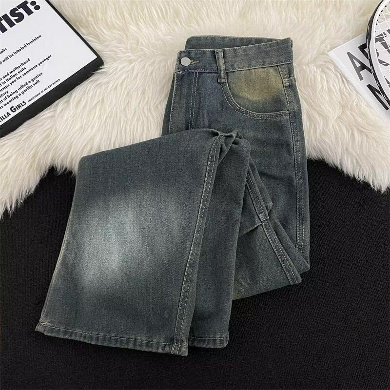 Høst Rettben Jeans Herre Vasket Casual Trendy Merke High Street Designfølelse, Robust Og Kjekk Retro Plissert Gulvlange Bukser