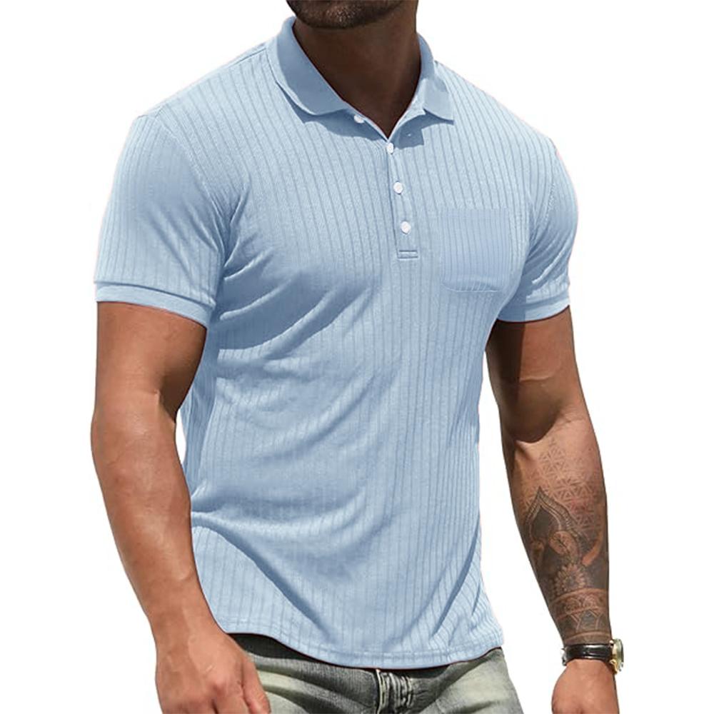 Cotton Men Casual T-Shirts Gym Summer Lapel Collar T-Shirt Short Sleeve Tops Tees Men Clothes Streetwear High Elastic