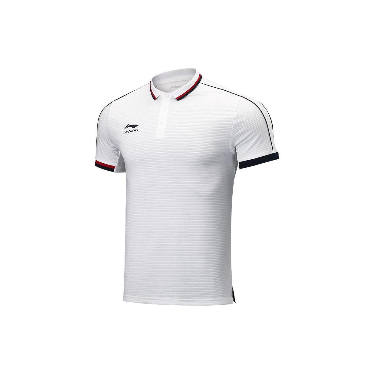 Li Ning Polo Shirts Men s White Polo Collar Moderate Straight Fit APLS127-1 M