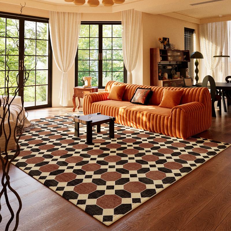 American Retro Rugs for Bedroom Soft Non-slip Lounge Rug Large Area Washable Living Room Decoration Rectangular Plaid Floor Mat