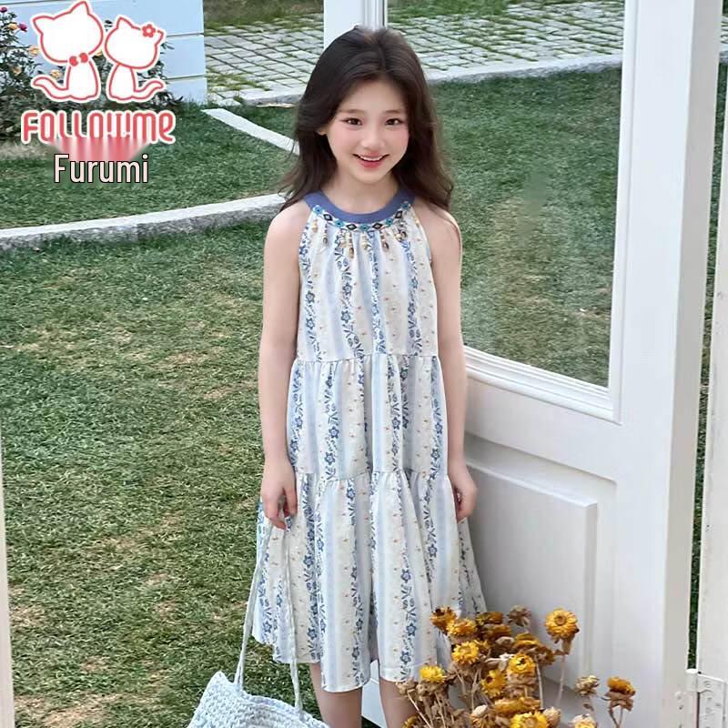 Girls  Trendy Halterneck Sleeveless Dress 140