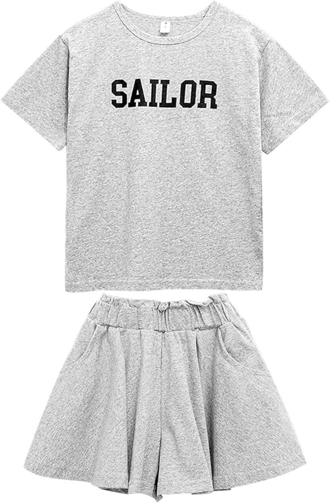 Short Sleeve Culotte Summer Top and Bottom Gray 160 [Rolanko] Children's Clothes, Girls' Setup, T-Shirt, Skirt, Girls' Clothes, Sportswear, Jersey,