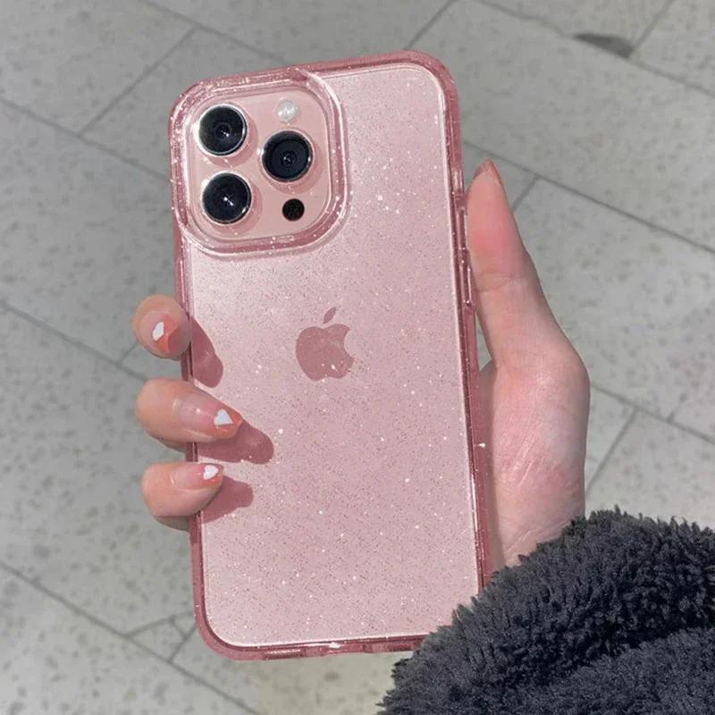 Rosa Glitzer Klare Hülle für 17 16 15 14 13 12 Pro Max Plus 17Pro 16Pro 16e Sternenhimmel Funkeln Schutzhülle für Frauen