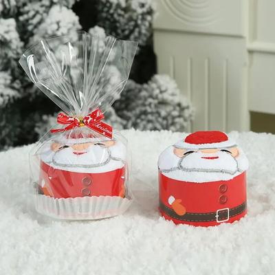 1pc Christmas Cake Shape Cotton Towel Snowman Dinner Decor Embroidered Towel for Home Tree Towels Children's Gifts 2024 New Year
