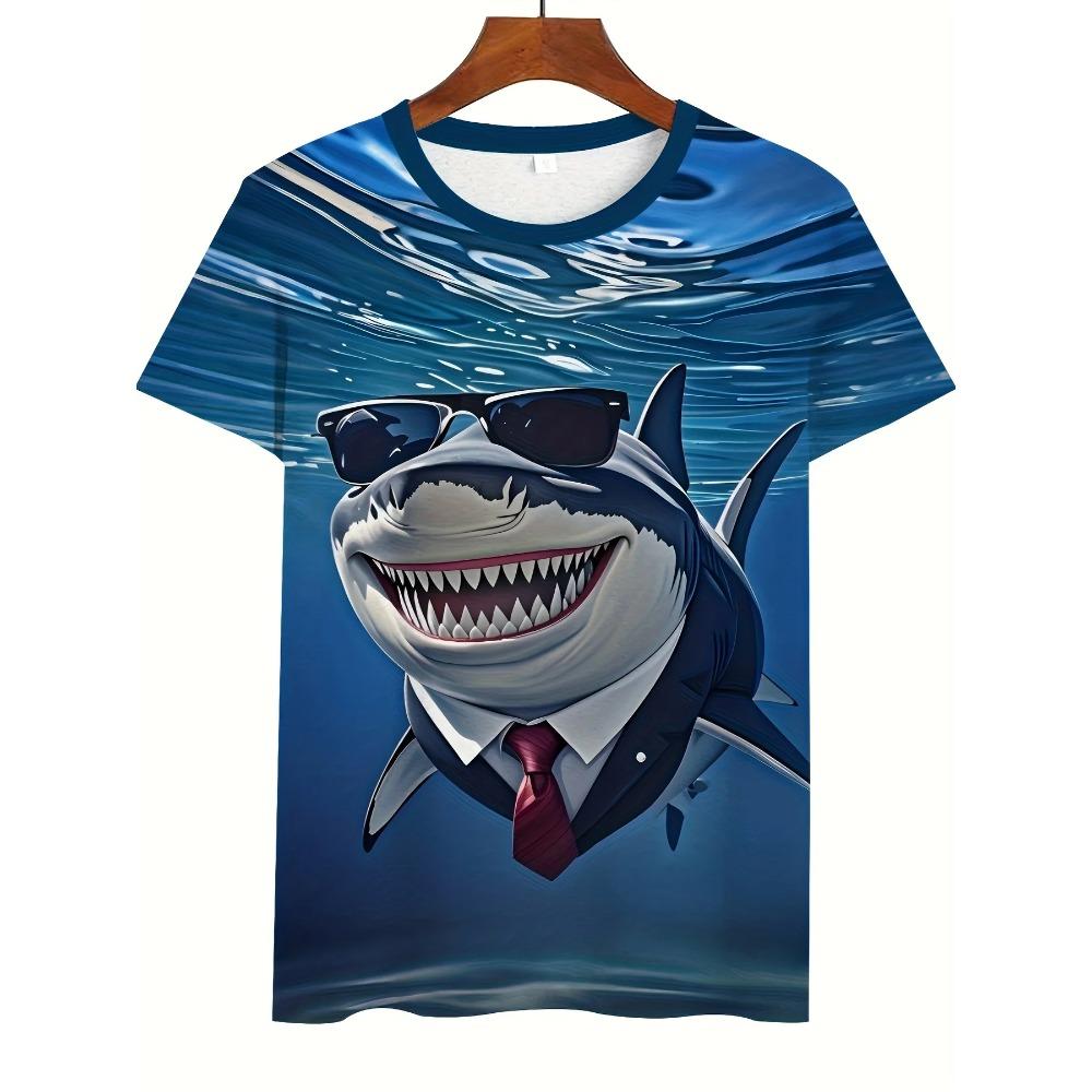 Funny Ai Shark Pattern T Shirt For Men Marine Animal 3D Printed Tees Tralalero Tralala Short Sleeve Round Neck Tops T-Shirts