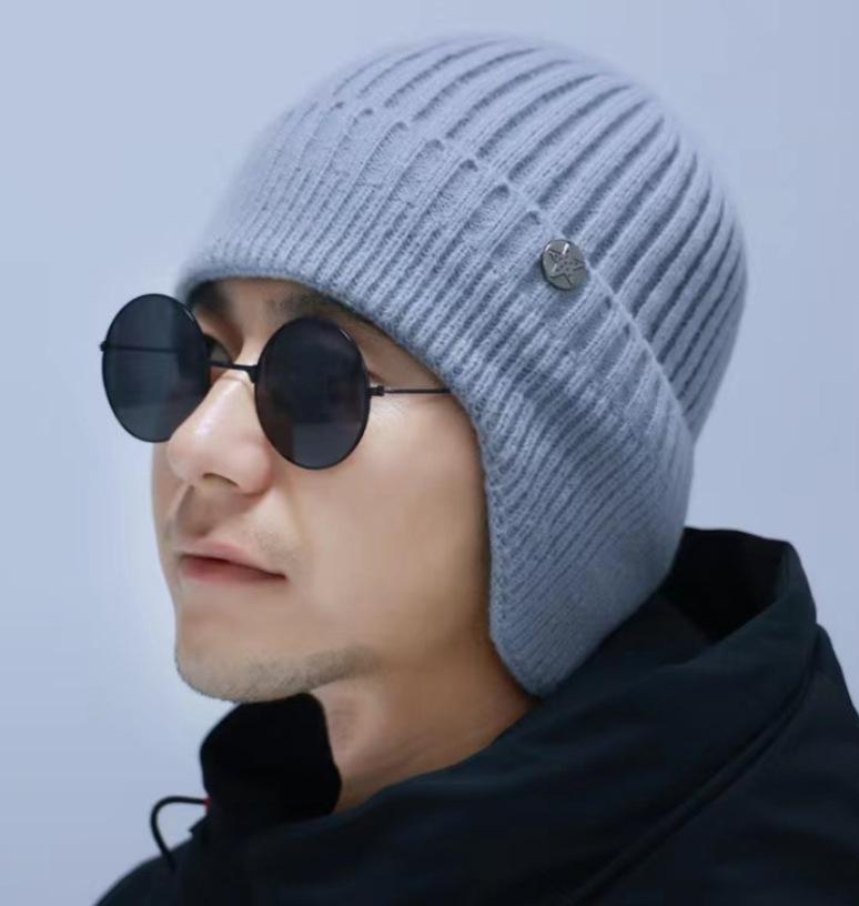 Winter wool hat men's ear protection hat fleece thickened outdoor warm windproof winter knitted hat wholesale
