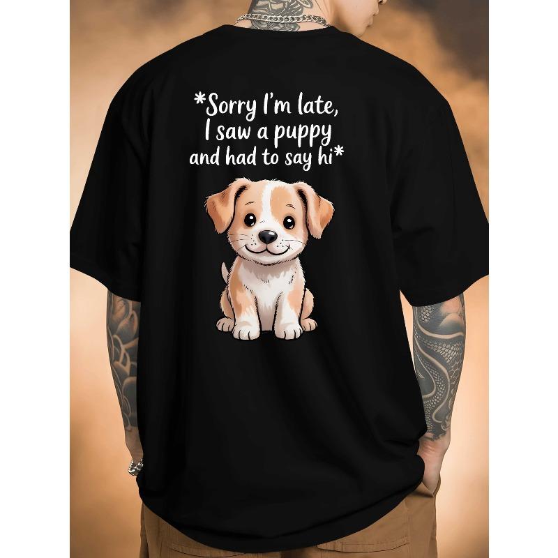 

Men s Casual Short-Sleeve T-Shirt Suitable for Vacation - Breathable Round Neck Tee with Back Print Puppy & Letter, Casual Outfits for Dog Lovers 4XL чорний