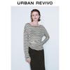 UR Women's 2025 Spring Contrast Stripe Pleated One-Shoulder Long Sleeve T-Shirt